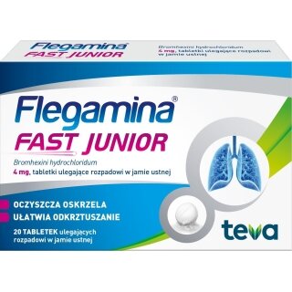 Flegamina Fast Junior 4mg tabletka ulegająca rozpadowi w jamie ustnej 20 sztuk
