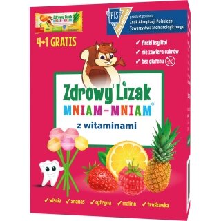 Zdrowy Lizak Mniam-Mniam z witaminami bez cukru różne smaki 5 sztuk