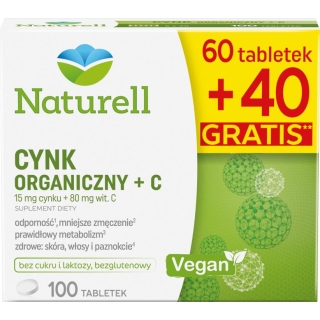 NATURELL Cynk Organiczny + C 60 tabletek