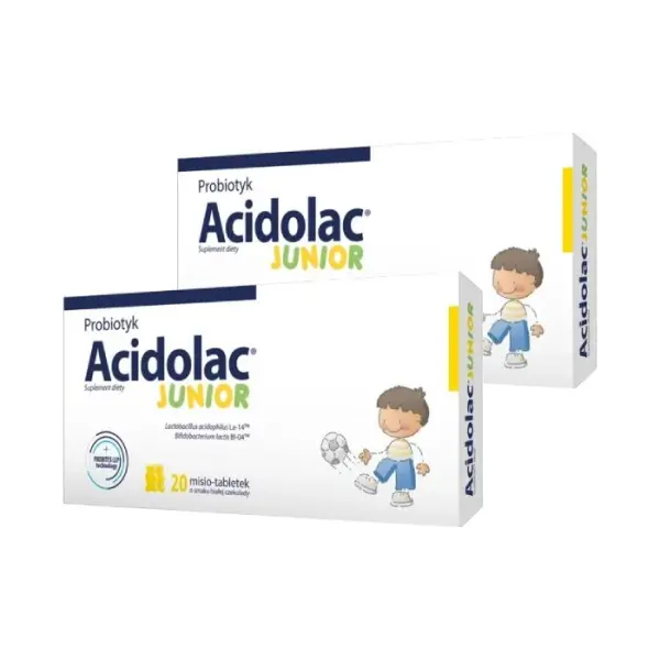 2 x Acidolac Junior o smaku białej czekolady, 20 misiotabletek