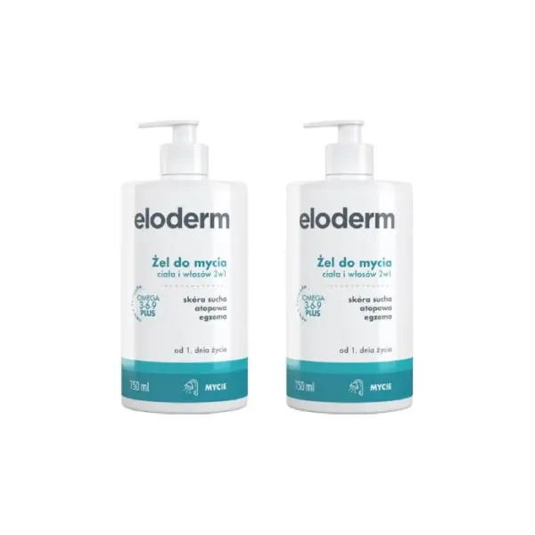 2 x ELODERM Żel do mycia ciała i włosów 2w1, 750 ml