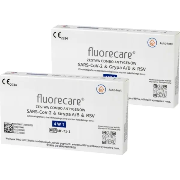 2 x Test COVID + GRYPA  FLUORECARE Zestaw combo antygenów 4w1