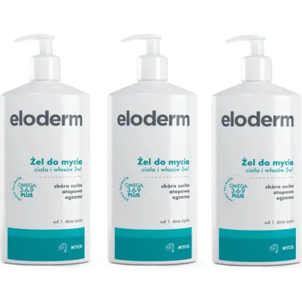 3 x ELODERM Żel do mycia ciała i włosów 2w1, 400 ml