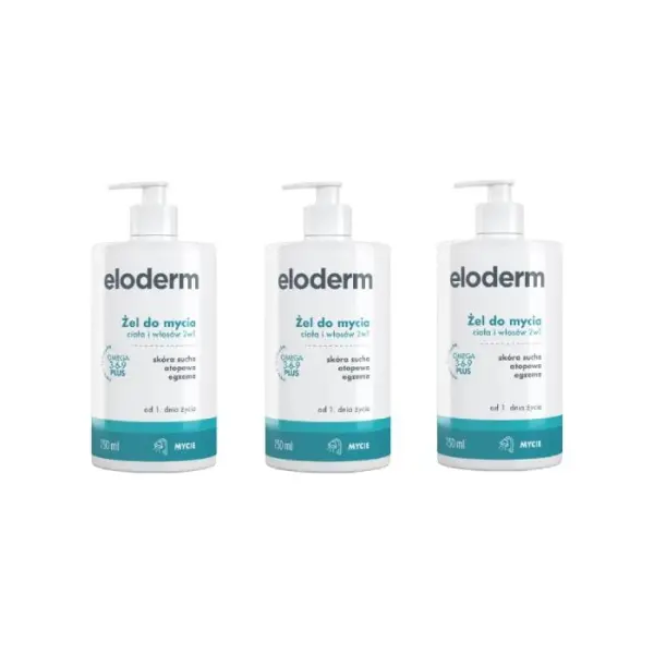 3 x ELODERM Żel do mycia ciała i włosów 2w1, 750 ml