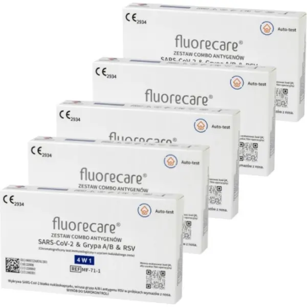 5 x Test COVID + GRYPA  FLUORECARE combo antygenów 4w1