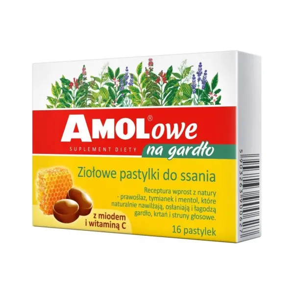 AMOLowe na gardło Pastylki  z miodem 16 sztuk