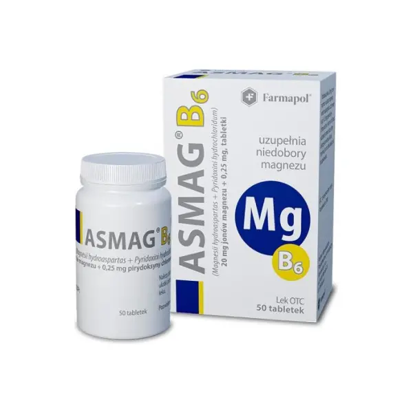 ASMAG B6 20mg+250mcg, 50 tabletek