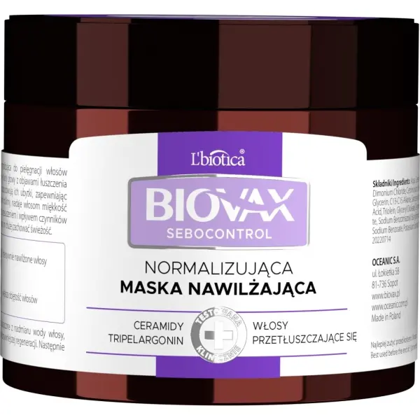 BIOVAX SEBOCONTROL Normalizująca Maska nawilżająca do włosów przetłuszczających się