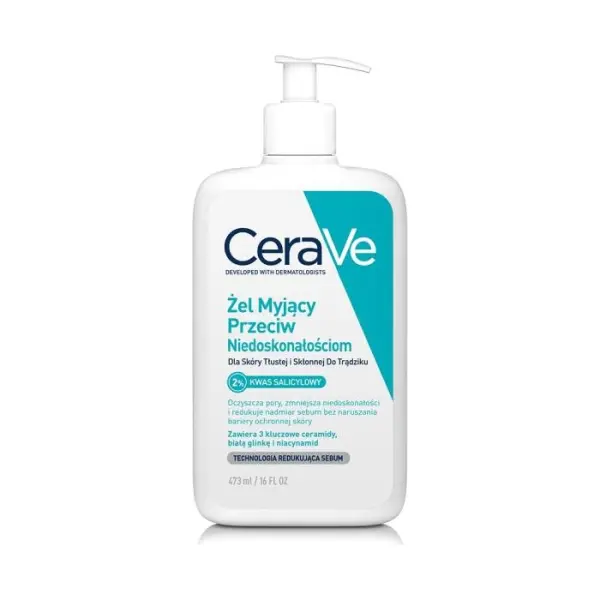 CERAVE Żel myjący przeciw niedoskonałościom dla skóry tłustej i skłonnej do trądziku, 473 ml