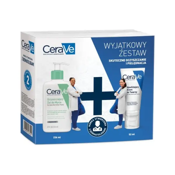 CeraVe Zestaw oczyszczający żel do mycia, 236 ml + nawilżający krem do twarzy, 52 ml