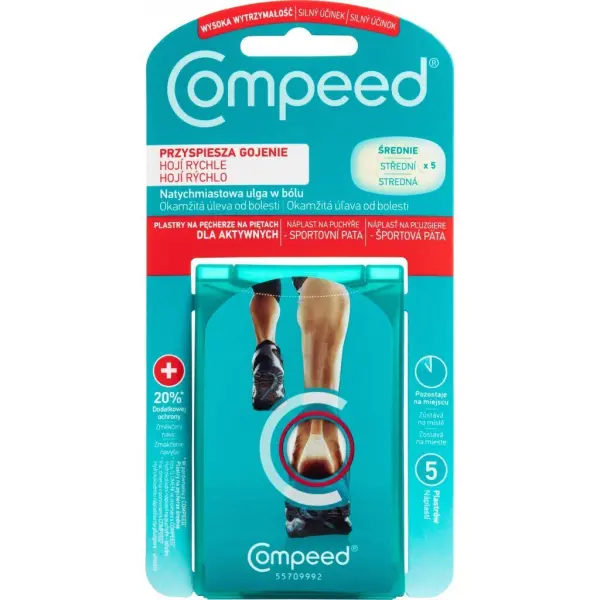 COMPEED Plastry na pęcherze na piętach dla aktywnych średnie 5 sztuk