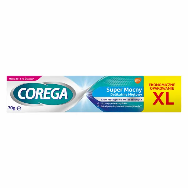 Corega Super Mocny Delikatnie Miętowy Krem mocujący do protez 70g