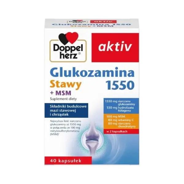 DOPPELHERZ AKTIV Glukozamina 1550 Stawy + MSM, budulec stawów, 40 kapsułek