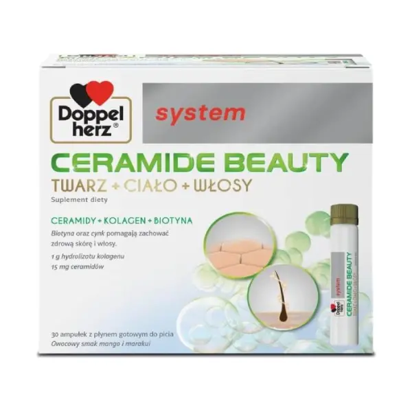 DOPPELHERZ SYSTEM CERAMIDE BEAUTY Suplement na włosy i skórę, 30 ampułek