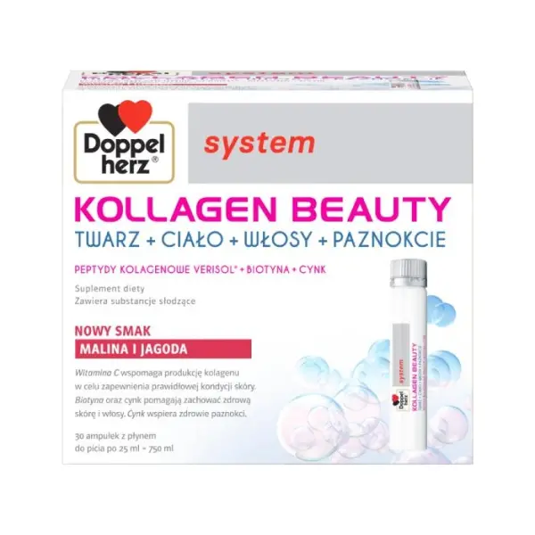 DOPPELHERZ SYSTEM Kollagen Beauty smak malina i jagoda, 30 ampułek