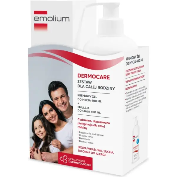 EMOLIUM DERMOCARE emulsja do ciała 400 ml + kremowy żel do mycia 400 ml