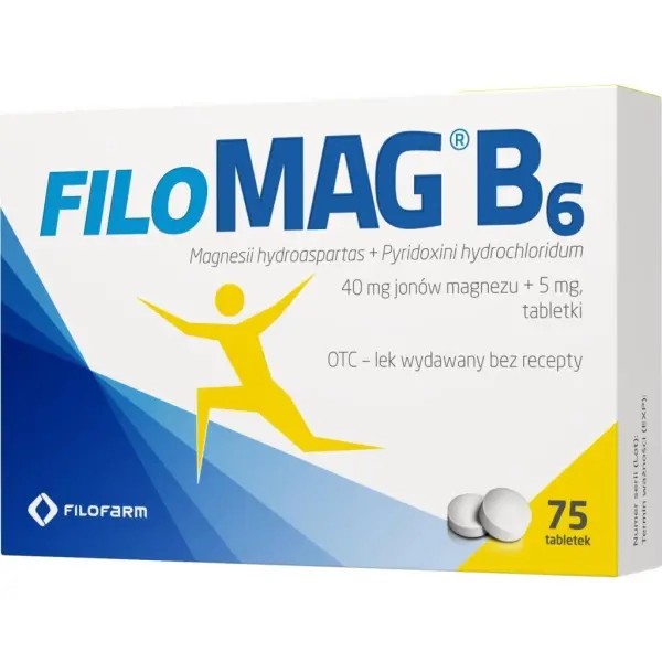 Filomag B6 40 mg jonów magnezu, 5 mg wit B6 75 tabletek