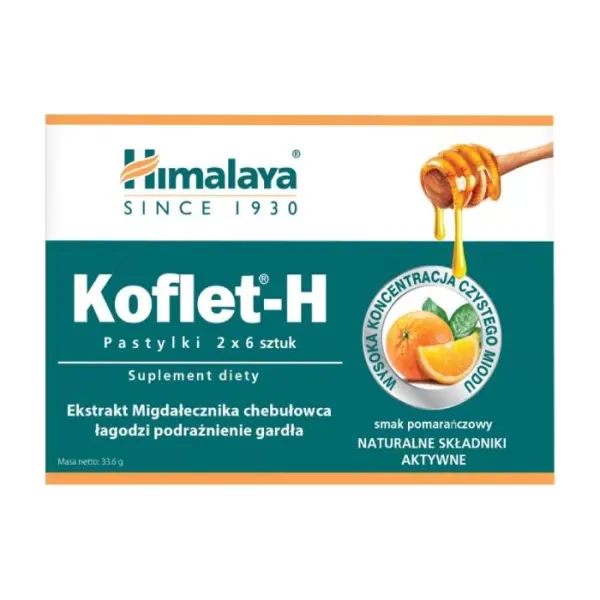 HIMALAYA Koflet-H smak pomarańczowy, 12 pastylek