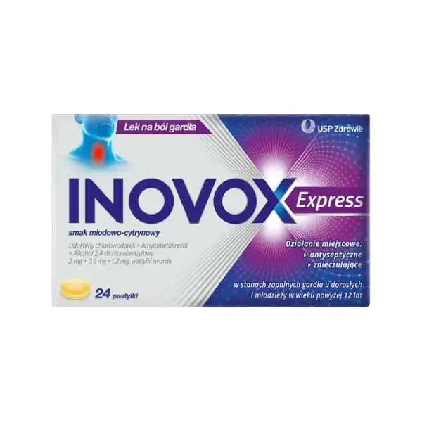 INOVOX na kaszel smak miodowo-cytrynowy, 24 pastylki