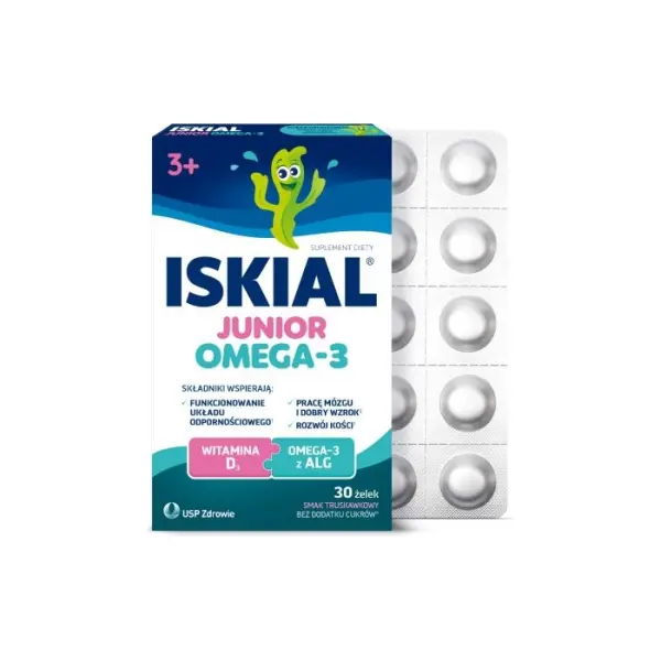 ISKIAL JUNIOR Omega-3 smak truskawkowy żelki, 30 sztuk