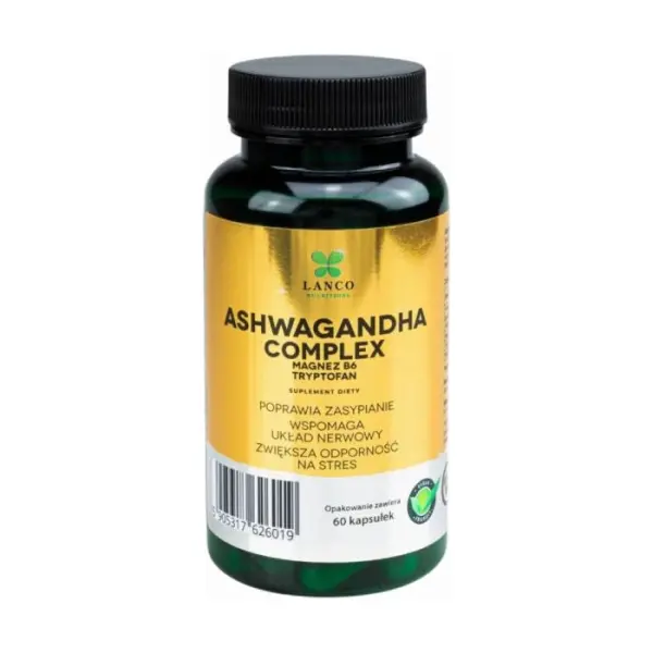 LANCO NUTRITIONS ASHWAGANDHA Complex Magnez B6 Tryptofan, 60 kapsułek