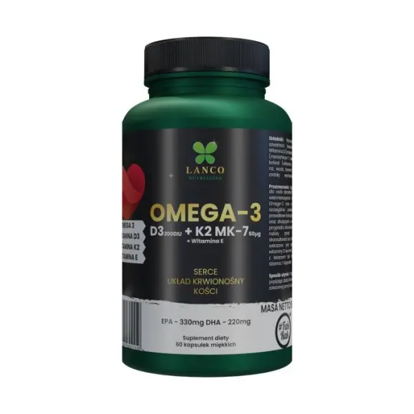 LANCO NUTRITIONS OMEGA 3+ D3K2, 60 kapsułek