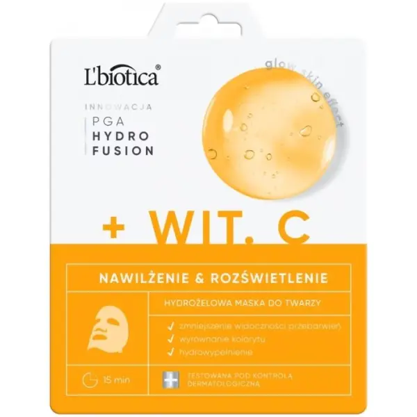 L'BIOTICA PGA Hydro Fusion Hydrożelowa maska do twarzy z witaminą C, 1 sztuka