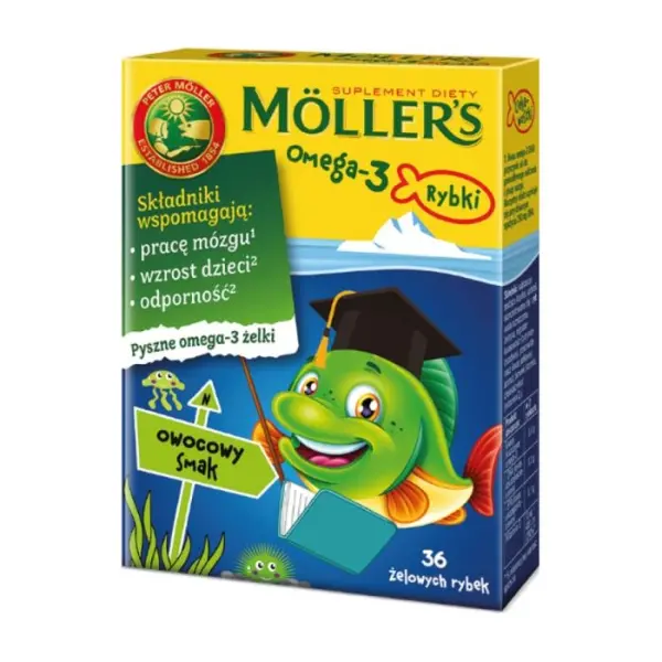 MOLLERS Omega-3 Rybki owocowe żelki, 36 sztuk