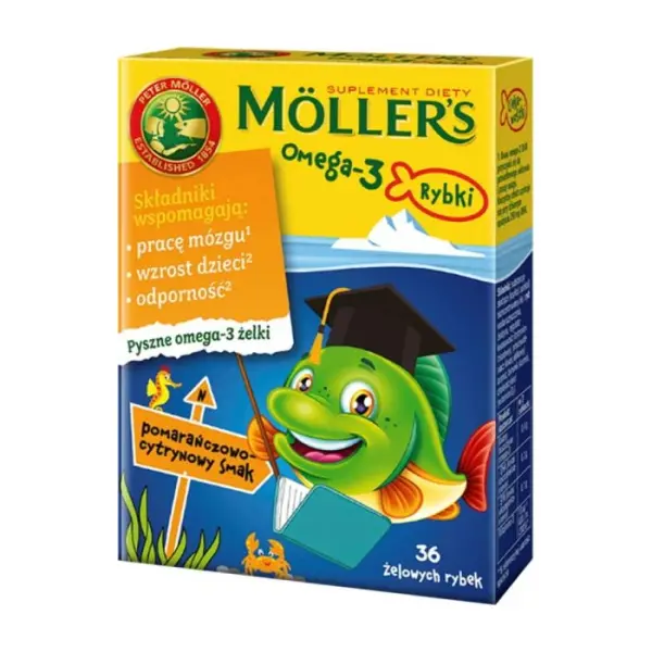 MOLLERS Omega-3 Rybki pomarańcza-cytryna, 36 sztuk