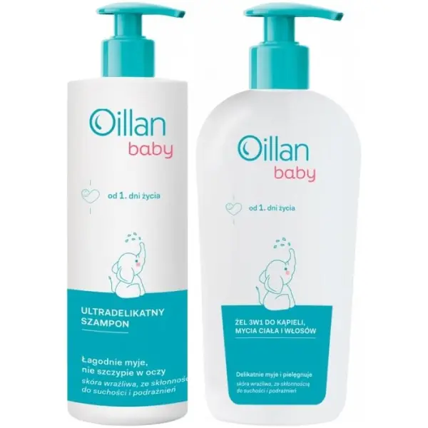 OILLAN BABY Ultradelikatny Szampon 200ml + OILLAN BABY Żel do kąpieli i mycia ciała i włosów, 750 ml