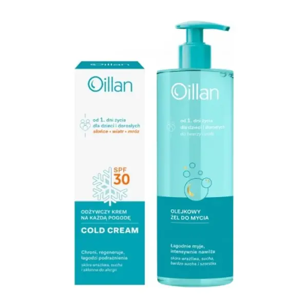OILLAN COLD CREAM Krem odżywczy na każdą pogodę SPF30, 50 ml + OILLAN Olejkowy żel do mycia, 750 ml