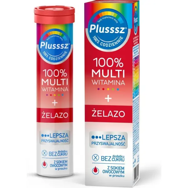 Plusssz 100% Multiwitamina + Żelazo 20 tabletek musujących