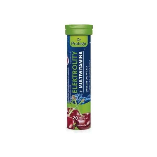 PROTEGO Elektrolity + Multiwitamina smak jabłko-wiśnia, 20 tabletek musujących