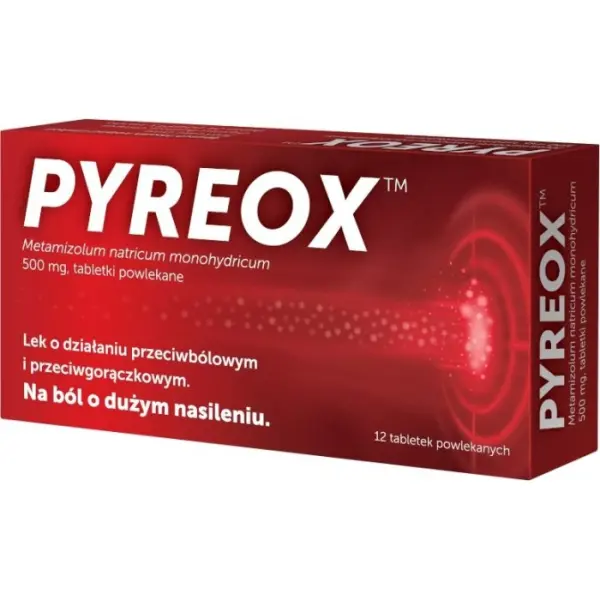 PYREOX 500 mg, lek o działaniu przeciwbólowym, 12 tabletek