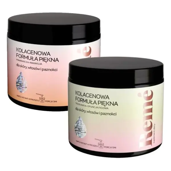 Reme Kolagenowa Formuła Piękna pomarańcza marakuja 150g + Reme Kolagenowa Formuła Piękna truskawka opuncja 150g
