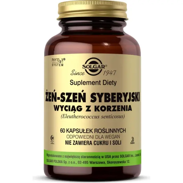 SOLGAR Żeń-szeń syberyjski wyciąg z korzenia 60 kapsułek