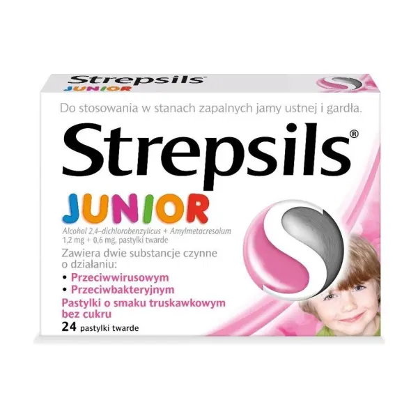 Strepsils Junior smak truskawkowy 24 pastylki do ssania