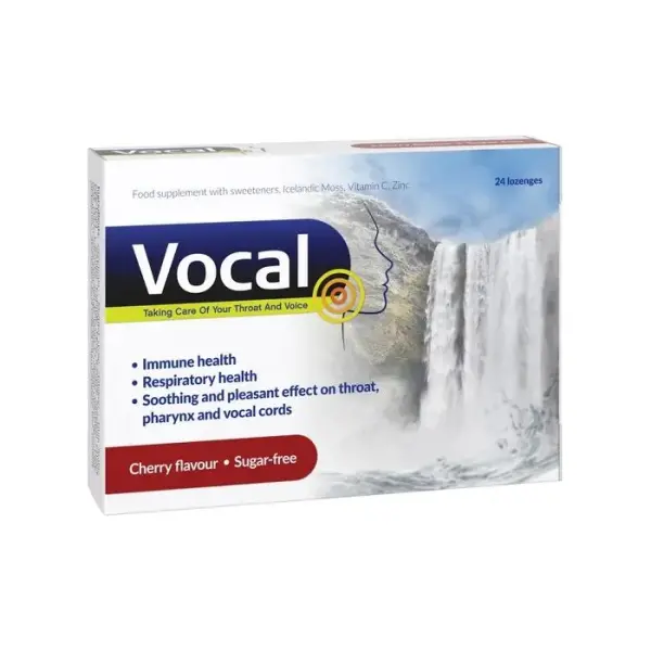 VOCAL Pastylki do ssania miękkie o smaku wiśniowym, 24 sztuki
