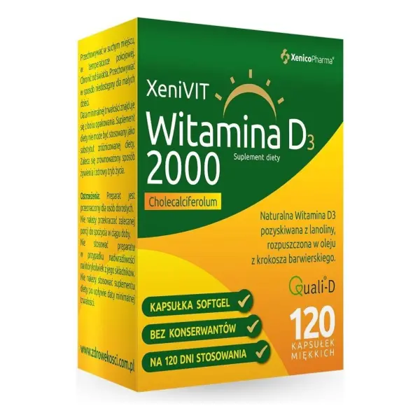 Witamina D 2000j. Xenivit 120 kapsułek
